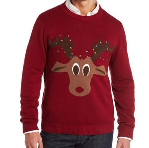 Alex Stevens Burgundy Reindeer Crew Neck Cotton Knit Sweater Mens Size XL